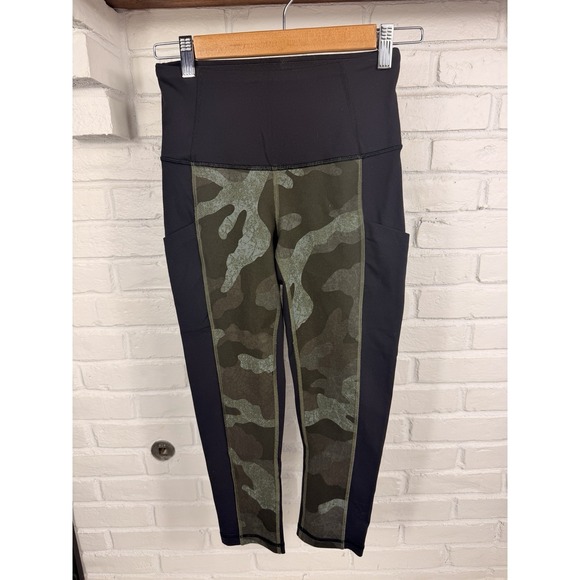 The North Face Pants - The North Face Leggings Womens S Black Green Camo Crop Pocket Active Yoga
